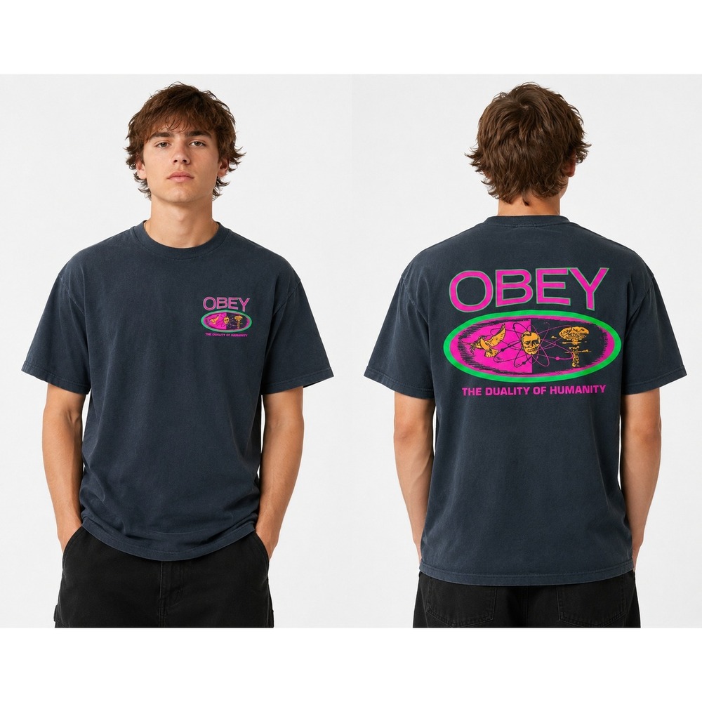 Obey Mens Black The Duality of Humanity Graphic T-Shirt Size M Streetwear Tee